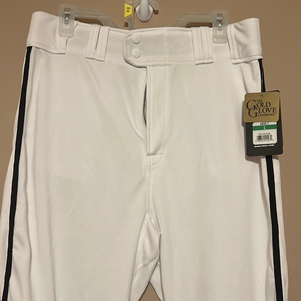 Men’s Rawlings White baseball pants - blue piped Size Adult L - semi relaxed fit
